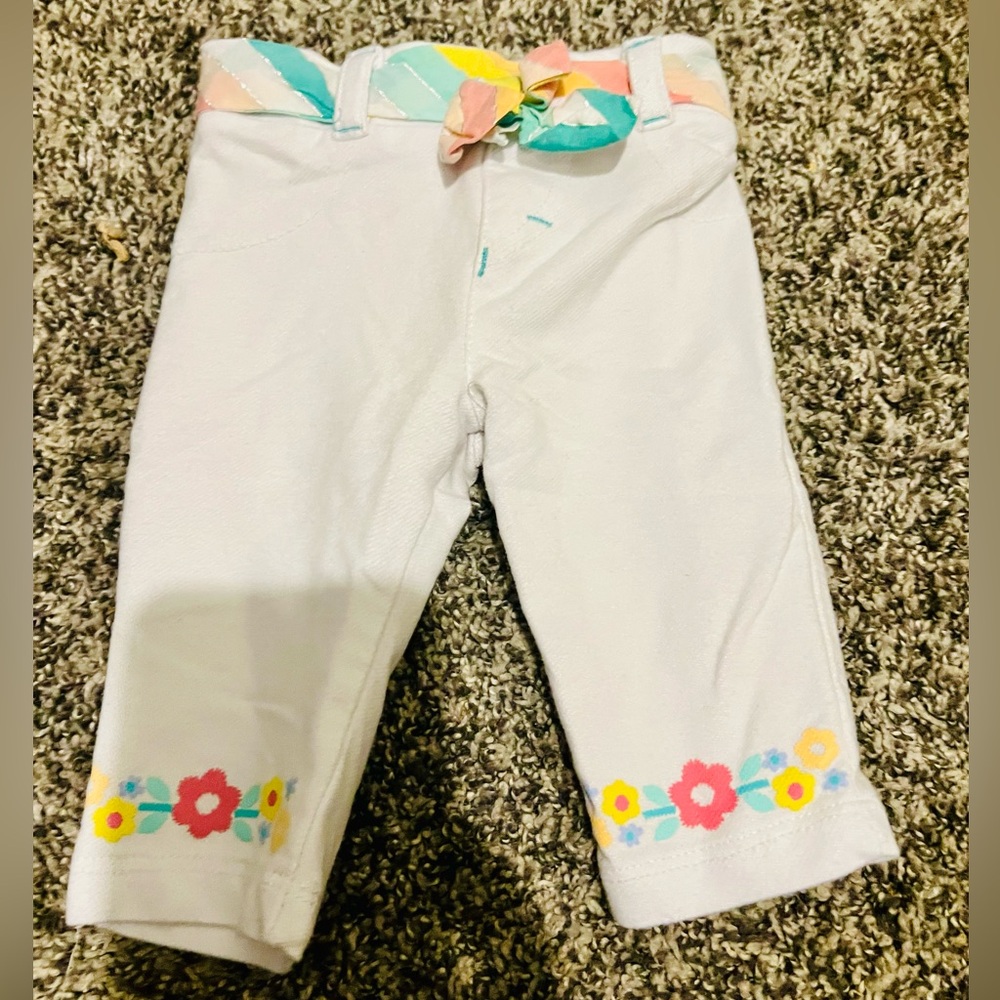 Nannette White Baby Pants with Floral Details